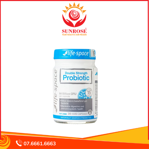  Viên uống Life-space Double Strength Probiotic bổ sung 64 tỉ men vi sinh với 15 chủng lợi khuẩn, hỗ trợ hệ tiêu hóa khỏe mạnh (Chai 30 viên) 