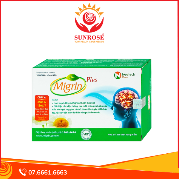  Viên uống Migrin Plus CVI Pharma hỗ trợ hoạt huyết, tăng cường tuần hoàn máu não (Hộp 2 vỉ x 10 viên) 