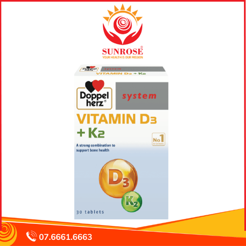  Vitamin D3 + K2 -  Hỗ trợ Bổ sung vitamin D3 và K2 - Hộp 30 viên 