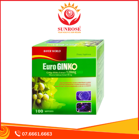  Viên uống Euro Ginko Gold HD Pharma hỗ trợ hoạt huyết, tăng cường tuần hoàn máu não (100 viên) 