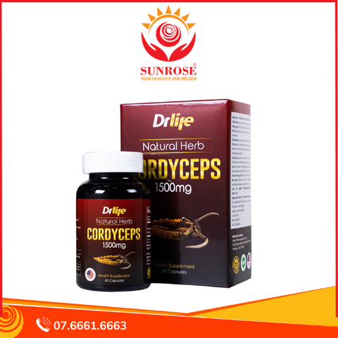  Viên uống Drlife Natural Herb Cordyceps 1500mg Arnet Pharmaceutical bổ phổi, bổ thận (60 viên) 