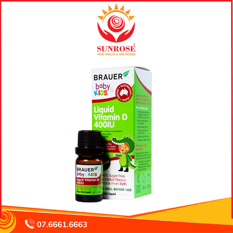  Siro Brauer Baby Kids Liquid Vitamin D 400IU bổ sung vitamin D3, tăng cường hấp thụ canxi (10ml) 