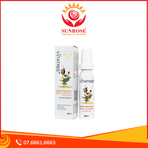  Xịt keo ong Vitatree Super Propolis Spray Complex With Honey hỗ trợ chống oxy hóa, giảm đau rát họng (30ml) 