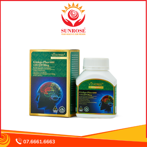  Viên uống Ginkgo Plus 6000 With Q10 50mg Vitatree hỗ trợ cải thiện trí nhớ (60 viên) 