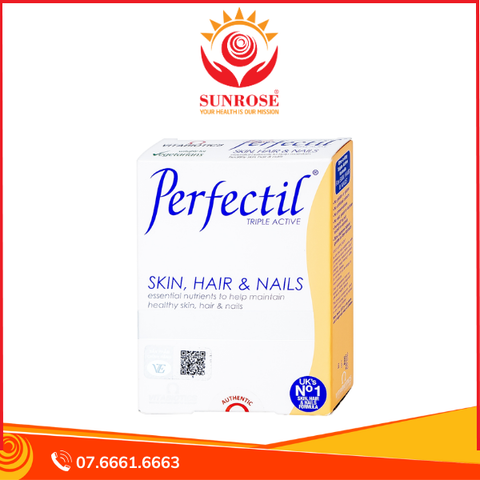  Thực phẩm bảo vệ sức khỏe Perfectil Vitabiotics bổ sung vi chất làm đẹp da, móng, tóc (2 vỉ x 15 viên) 