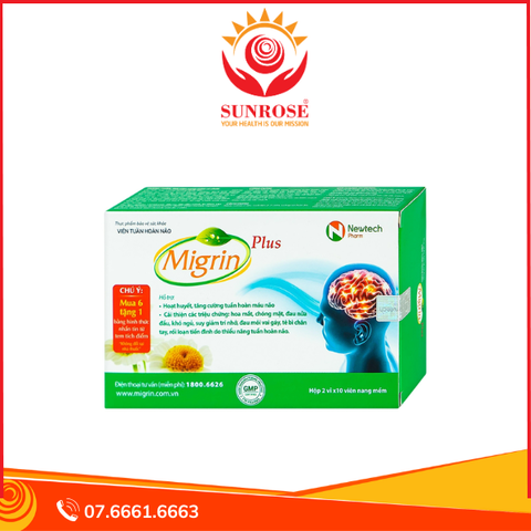  Viên uống Migrin Plus CVI Pharma hỗ trợ hoạt huyết, tăng cường tuần hoàn máu não (2 vỉ x 10 viên) 