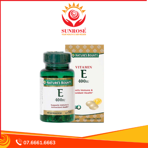  Viên uống Vitamin E 400IU Nature's Bounty hỗ trợ chống oxy hóa, làm chậm quá trình lão hóa da (30 viên) 