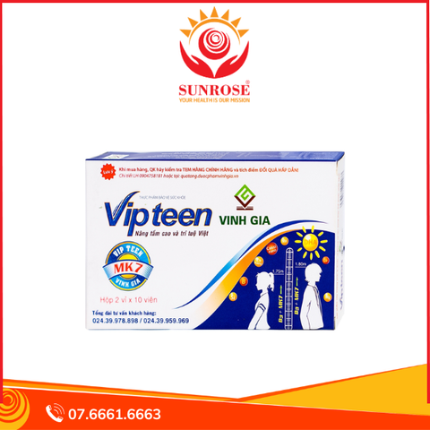  Viên uống Vipteen Vinh Gia bổ sung canxi và dưỡng chất hỗ trợ phát triển chiều cao (2 vỉ x 10 viên) 
