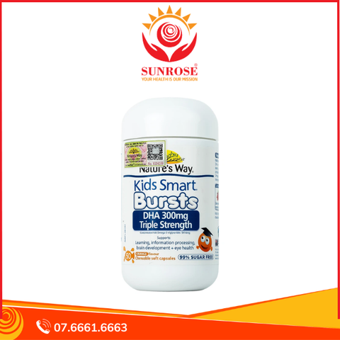  Viên nhai Nature's Way Kids Smart Bursts DHA 300mg Triple Strength hỗ trợ phát triển não bộ (50 viên) 