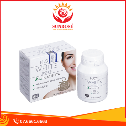  Nucos White New Placenta hỗ trợ trắng da, giảm nám hộp 60 viên 