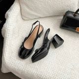  {Form Chuẩn} Giày Cao Gót 7 Phân Phối Nơ Slingback  Da Bóng V101 