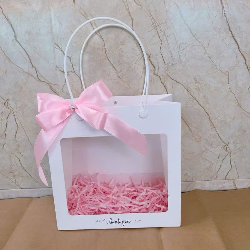  Túi Giấy Mica Mặt Kính Đựng Quà Tặng( Kẹp Tóc + Giày + Túi Xách) Kèm Giấy Rơm + Nơ 