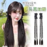  Set 2 tóc giả tết sam dài phối kẹp nơ ruy băng TGIA-46 