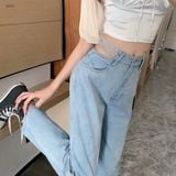  Quần Jeans Nữ Khoét Eo 2 Dây 8011 