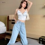  Quần Jeans Nữ Khoét Eo 2 Dây 8011 