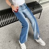  Quần Jeans Nữ Phối 2 Màu Xẻ Gấu 8023 