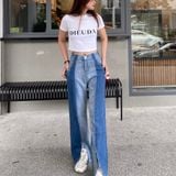  Quần Jeans Nữ Phối 2 Màu Xẻ Gấu 8023 