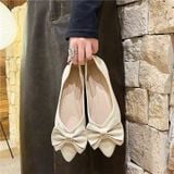  Giày Búp Bê Bệt Phối Nơ Da Lì Cao Cấp A-856 