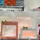  Túi Giấy Mica Mặt Kính Đựng Quà Tặng( Kẹp Tóc + Giày + Túi Xách) Kèm Giấy Rơm + Nơ 