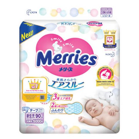 Bỉm Dán Merries Nội Địa Newborn 90+6Pcs