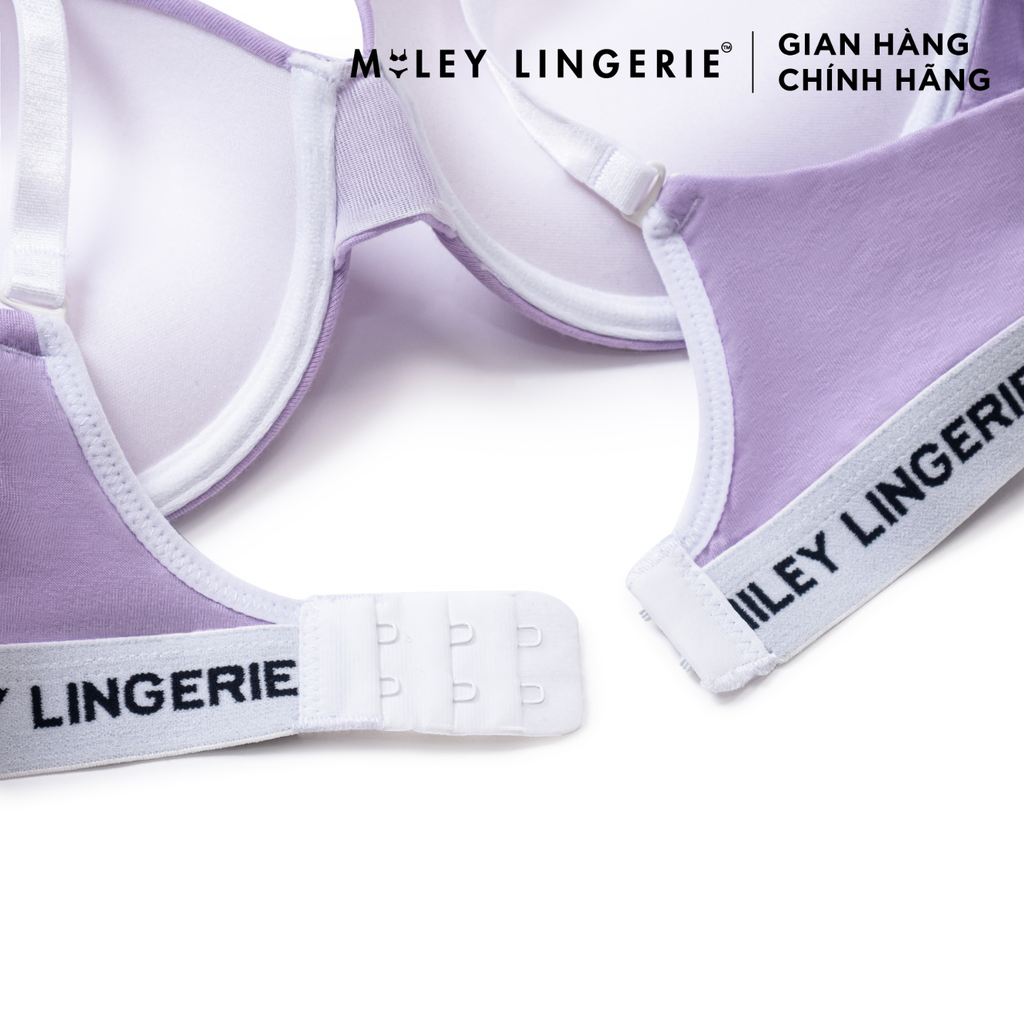 Bộ Đồ Lót Áo Cotton Có Gọng Đệm Vừa Nâng Ngực Lưng Logo Và Quần Boxer Đồng Bộ Miley Lingerie