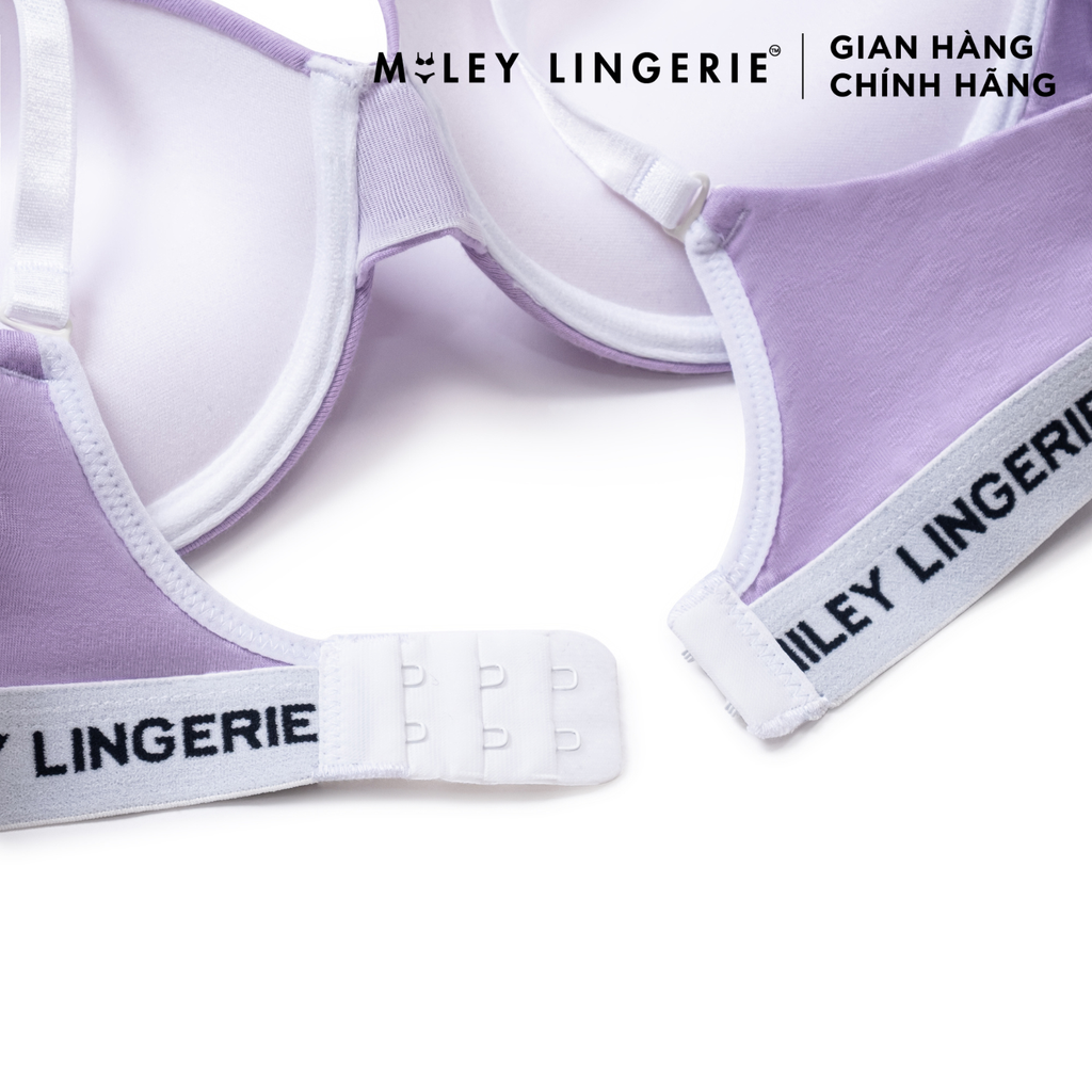 Bộ Đồ Lót Áo Cotton Có Gọng Đệm Vừa Nâng Ngực Lưng Logo Và Quần Lưng Chéo Đồng Bộ Miley Lingerie