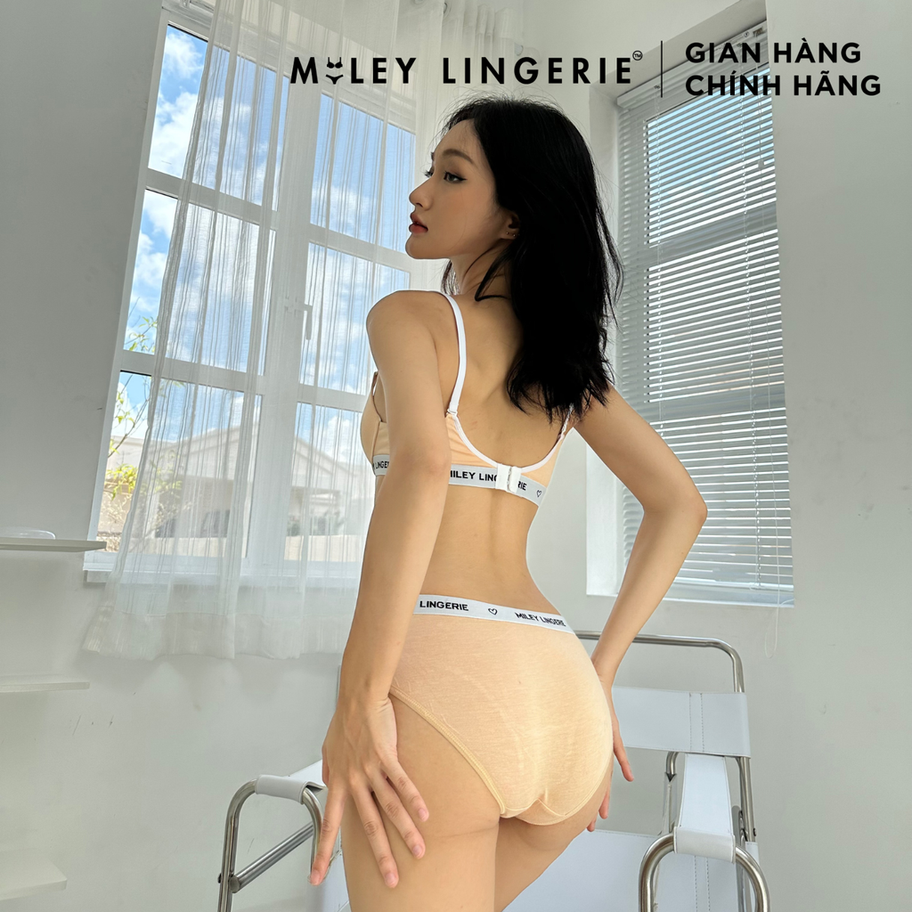 Bộ Đồ Lót Áo Cotton Có Gọng Đệm Vừa Nâng Ngực Lưng Logo Và Quần Boy Short Nữ Đồng Bộ Miley Lingerie