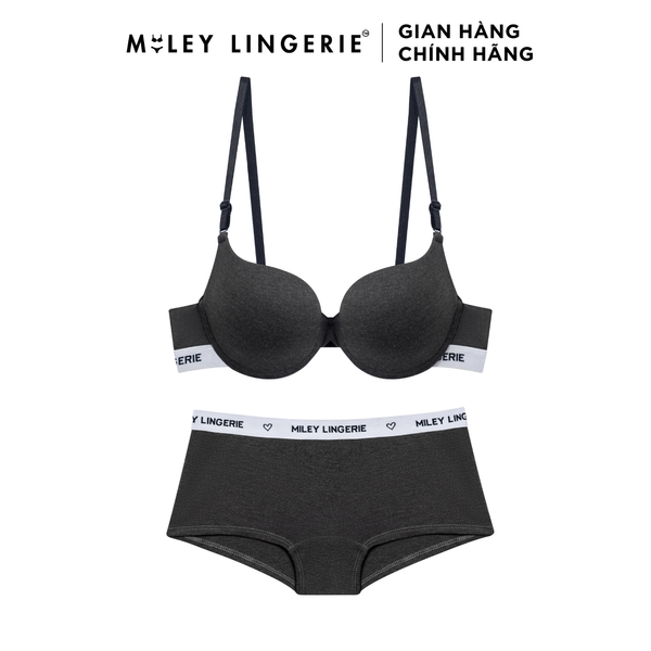 Bộ Đồ Lót Áo Cotton Có Gọng Đệm Vừa Nâng Ngực Lưng Logo Và Quần Boy Short Nữ Đồng Bộ Miley Lingerie