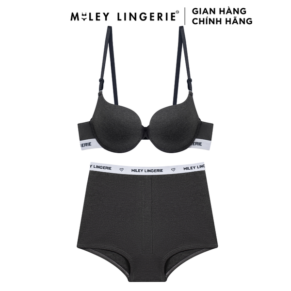 Bộ Đồ Lót Áo Cotton Có Gọng Đệm Vừa Nâng Ngực Lưng Logo Và Quần Boxer Đồng Bộ Miley Lingerie