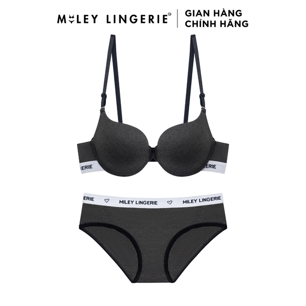 Bộ Đồ Lót Áo Cotton Có Gọng Đệm Vừa Nâng Ngực Lưng Logo Và Quần Lưng Logo Đồng Bộ Miley Lingerie