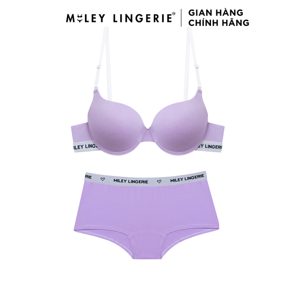 Bộ Đồ Lót Áo Cotton Có Gọng Đệm Vừa Nâng Ngực Lưng Logo Và Quần Boxer Đồng Bộ Miley Lingerie