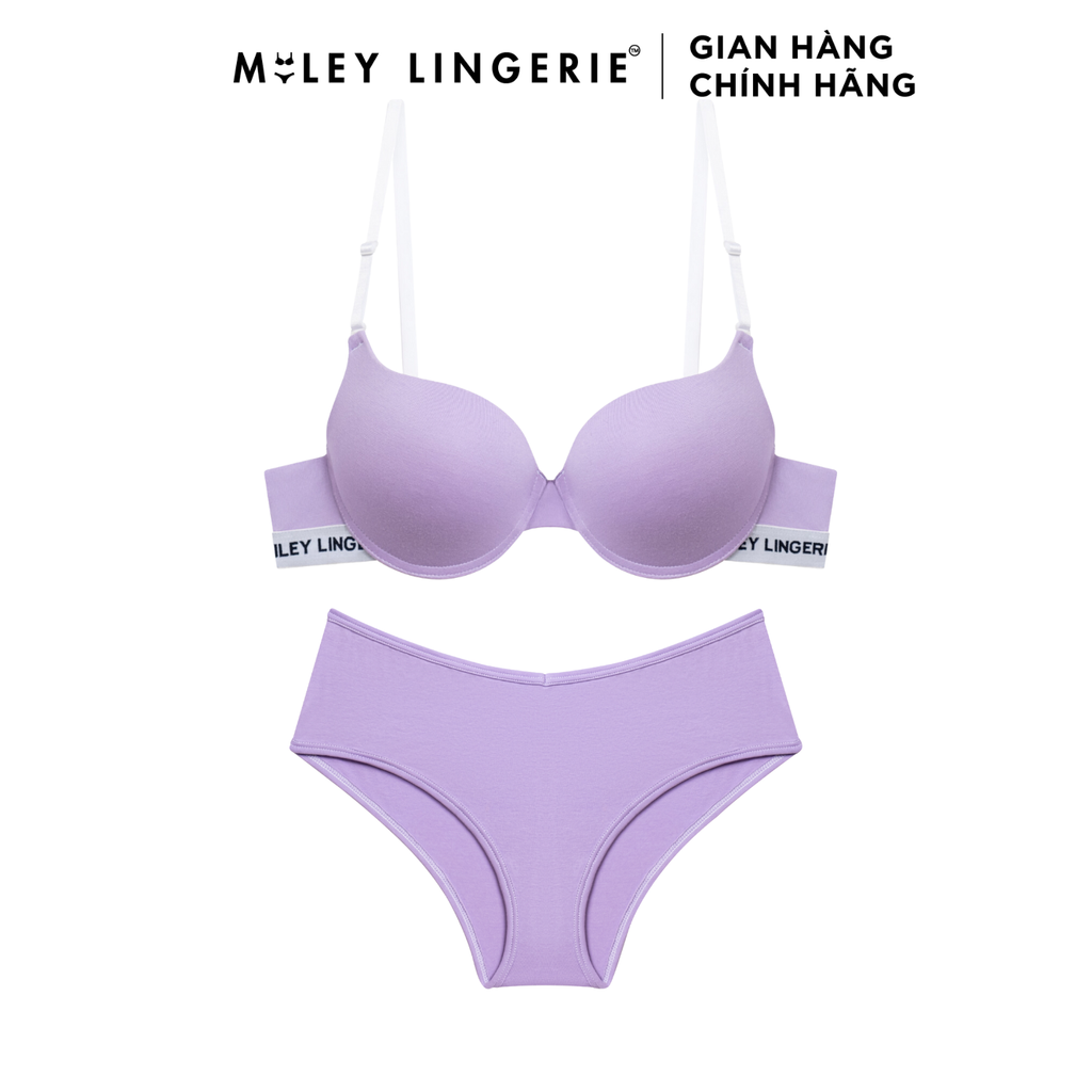 Bộ Đồ Lót Áo Cotton Có Gọng Đệm Vừa Nâng Ngực Lưng Logo Và Quần Lưng Chéo Đồng Bộ Miley Lingerie