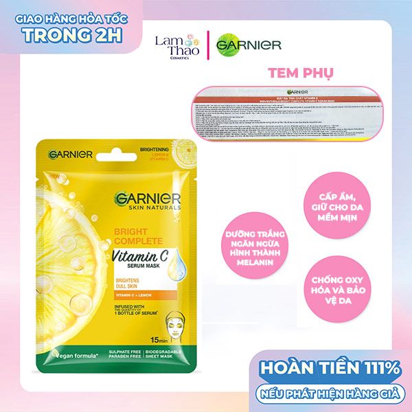 Mặt Nạ Tinh Chất Quả Yuzu Sáng Da, Mờ Thâm Garnier Light Complete Brightening Hydration Serum Mask