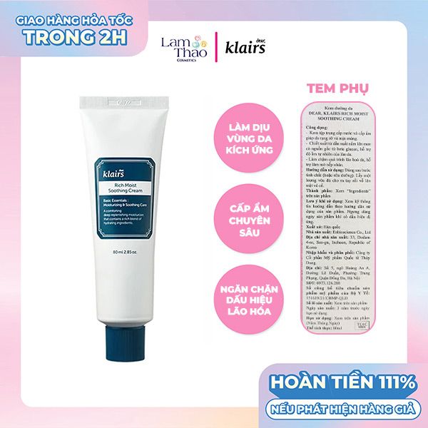 Kem Dưỡng Klairs Rich Moist Soothing Cream