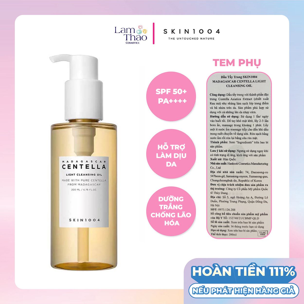 Nước Hoa Hồng Rau Má Skin 1004 Madagascar Centella Asiatica Toning Ton Lam Thảo Cosmetics