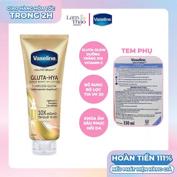 Sữa Dưỡng Thể Trắng Sáng Đều Màu Da Chống Nắng Ban Ngày Vaseline Healthy Bright Gluta-Hya Serum Burst UV Lotion