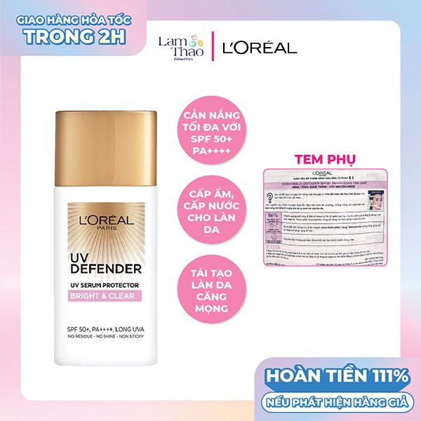 Kem Chống Nắng Sáng Da Giảm Thâm Loreal UV Defender Bright & Clear SPF 50+ PA++++