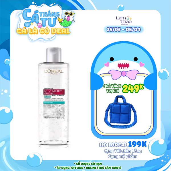 [HĐ Loreal 199K tặng Túi Chăn Bông Vuông Đeo Chéo Maybelline] Nước Tẩy Trang Dành Cho Da Dầu Loreal Revitalift Crystal Purifying Micellar Water For Oily Skin