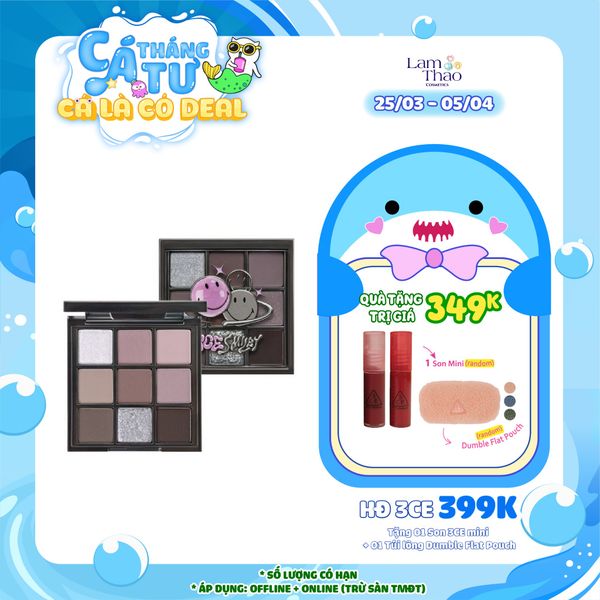 [HĐ 3CE 399k tặng 01 Túi lông Dumble + 01 Son 3CE Mini] Phấn Mắt 9 Ô 3CE Multi Eye Color Palette Smiley Edition