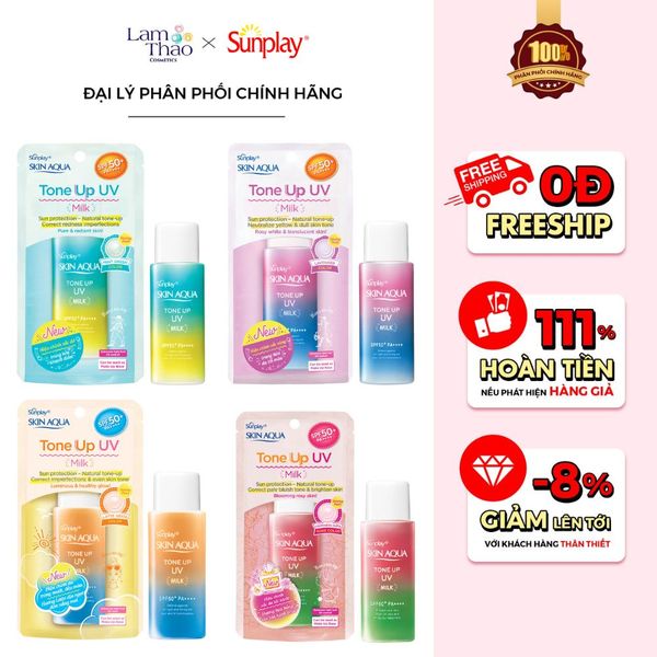 [MUA SP FULLSIZE TẶNG 1 BỘ UNO] Sữa Chống Nắng Nâng Tone Hiệu Chỉnh Sắc Da Sunplay Skin Aqua Tone Up UV Milk SPF50+ PA++++