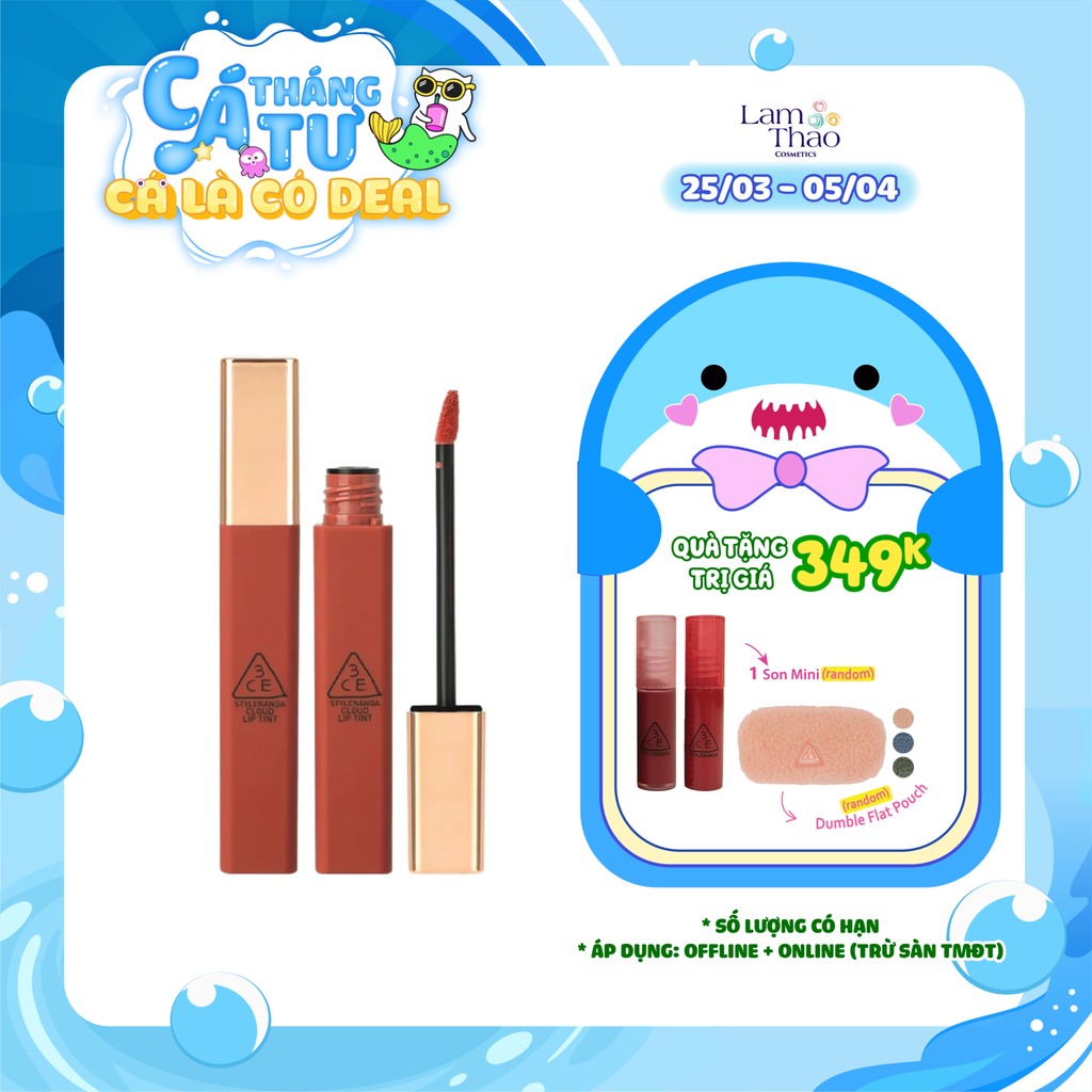 [HĐ 3CE 399k tặng 01 Túi lông Dumble + 01 Son 3CE Mini] Son Kem 3CE Cloud Lip Tint