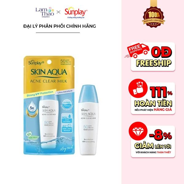 [MUA SP FULLSIZE TẶNG 1 BỘ UNO] Sữa Chống Nắng Dưỡng Da Hỗ Trợ Ngừa Mụn Sunplay Skin Aqua Acne Clear Milk SPF50+ PA++++