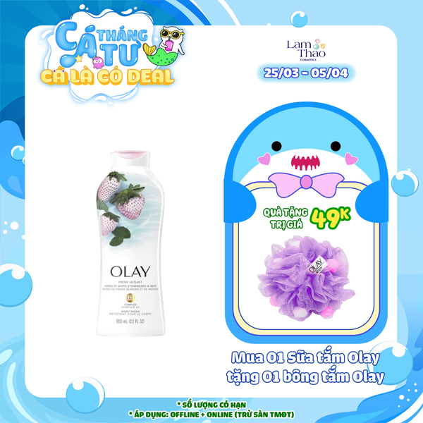 [Mua 01 Sữa tắm Olay tặng 01 bông tắm Olay] Sữa Tắm Hương Dâu & Bạc Hà Olay Fresh Outlast White Strawberry & Mint Body Wash