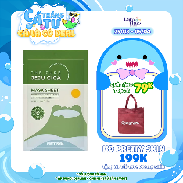 [HĐ Pretty Skin 199K tặng Túi Tote Pretty Skin]  Mặt Nạ Chiết Xuất Rau Má Pretty Skin The Pure Jeju Cica Mask Sheet