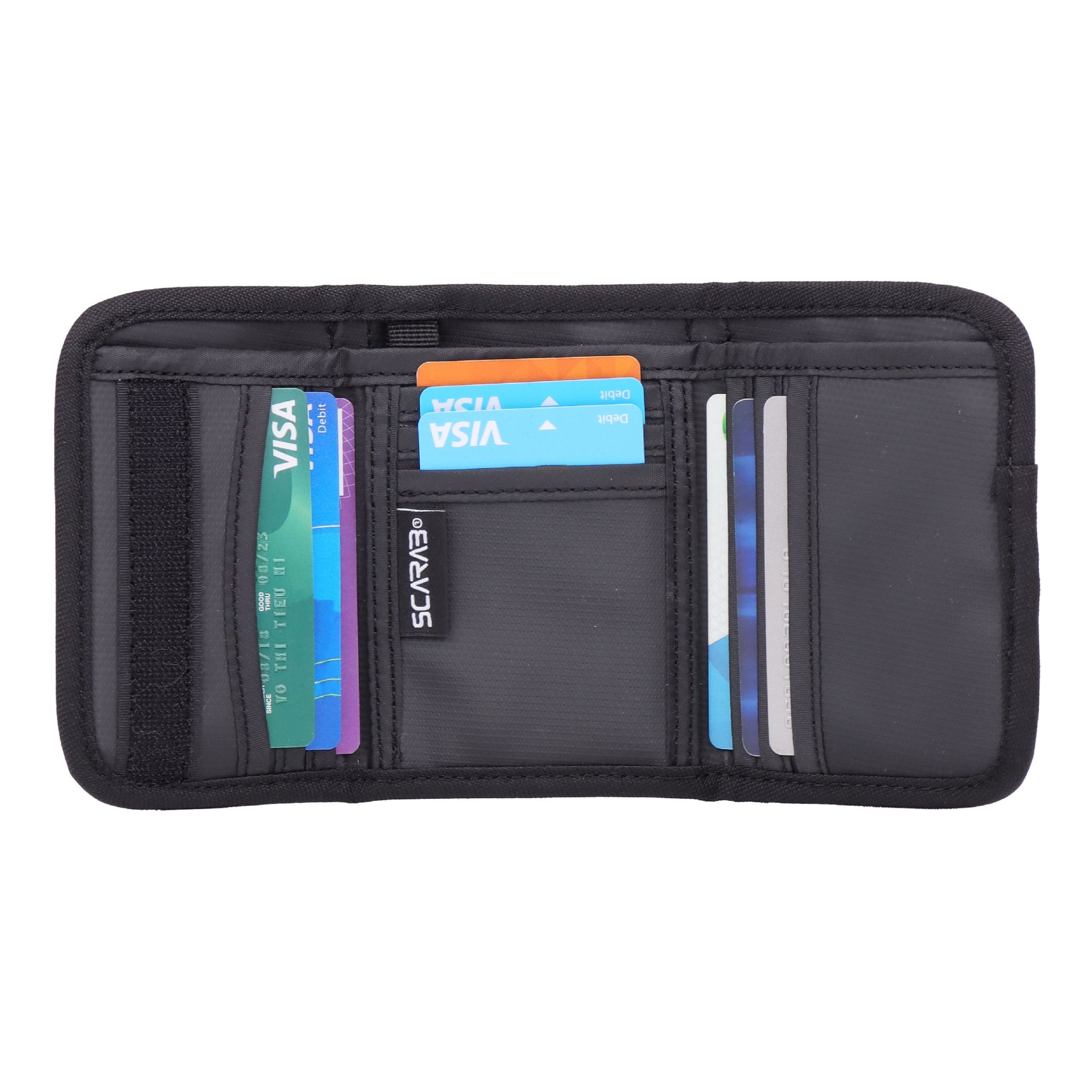  Scarab Trifold Wallet - Black PVC 