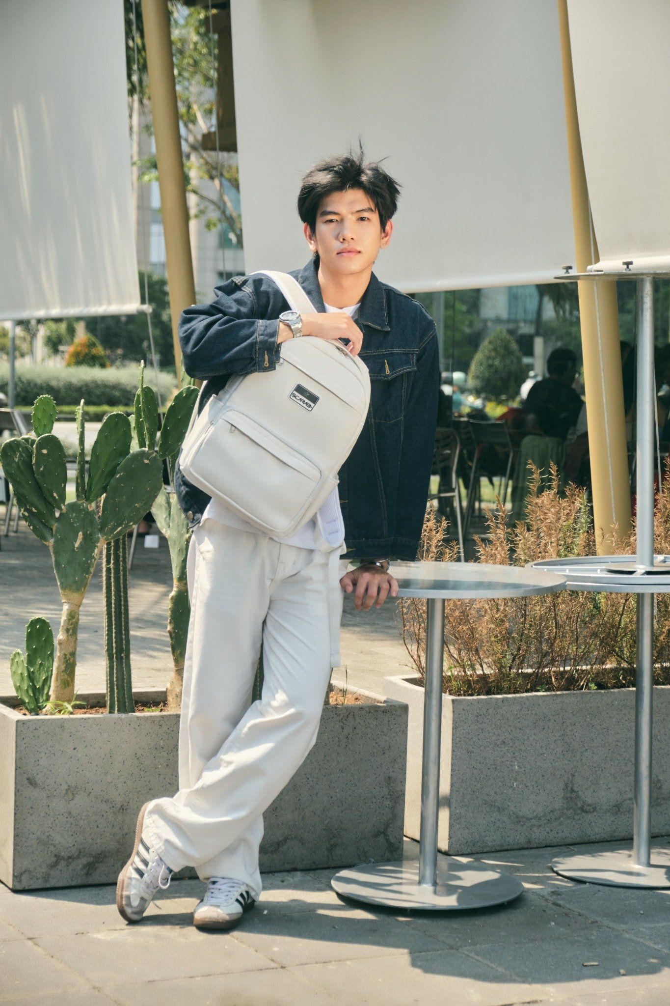  Multi Leather Backpack - White Dot 