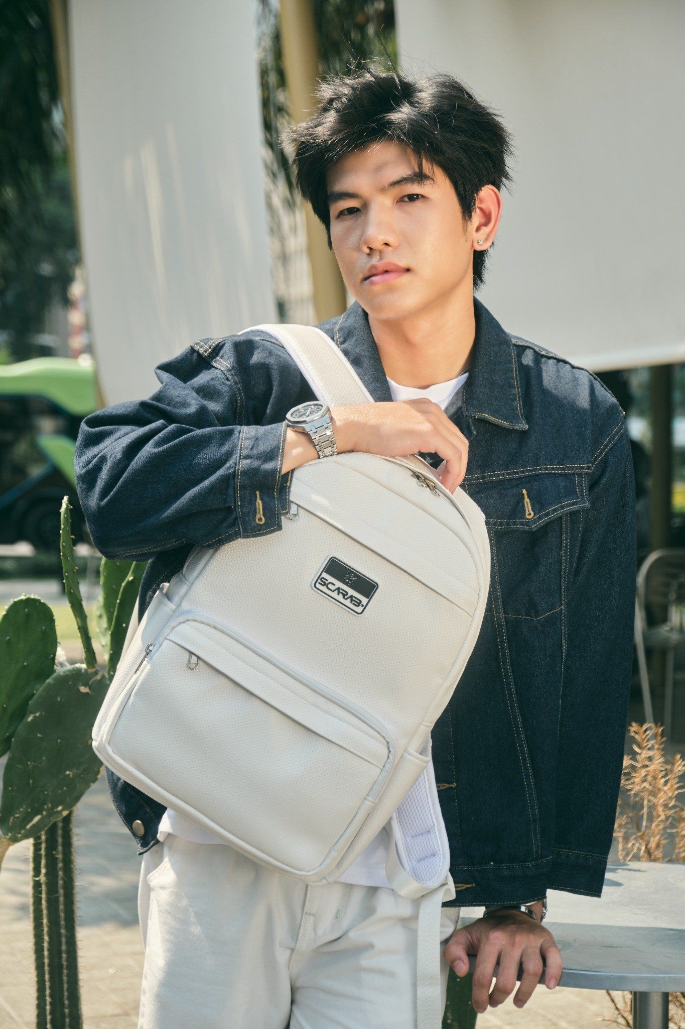  Multi Leather Backpack - White Dot 