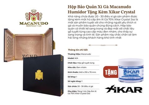 Hộp Bảo Quản Xì Gà Macanudo Humidor Tặng Kèm Xikar Crystal Chính Hãng