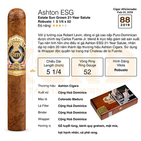 Cigar Ashton Estate Sun Grown ESG 21 Year Salute - Xì Gà Chính Hãng