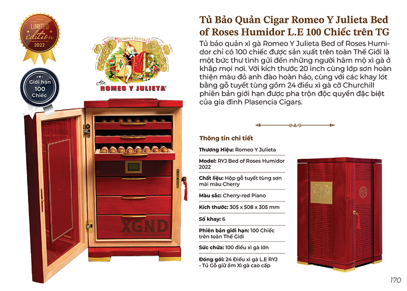 Tủ Bảo Quản Cigar Romeo Y Julieta Bed of Roses Humidor Chính Hãng